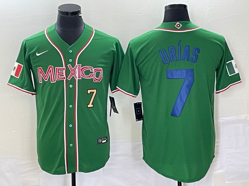 Men 2023 World Cub Mexico 7 Urias Green blue Nike MLB Jersey5